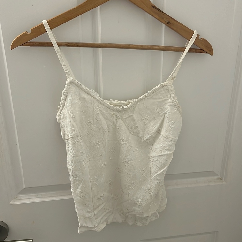White tank with floral embroidery